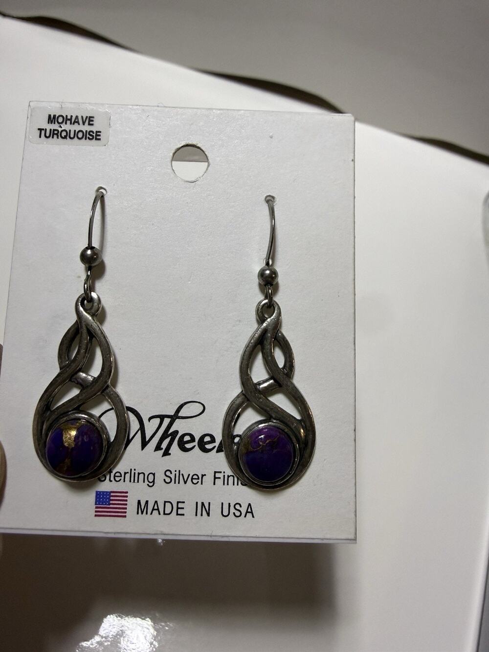 Mohave Turquoise Dangle Earrings Purple Copper Vein Sterling Silver Finish